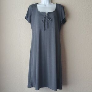 VTG Square neck gray Vintage Blue medium dress with tie neck bust